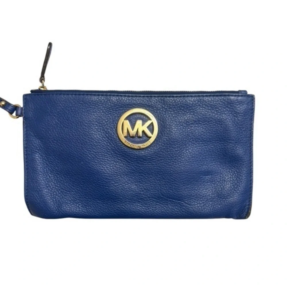 Michael kors blue leather wristlet clutch bag